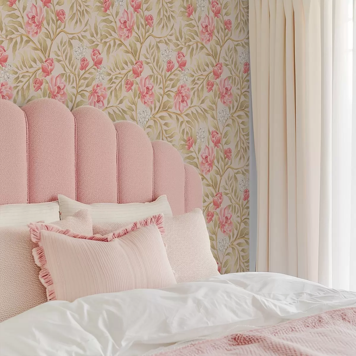 Bakgrunn Rosa blomster, hvite blomster og okrafarget løvverk a00855