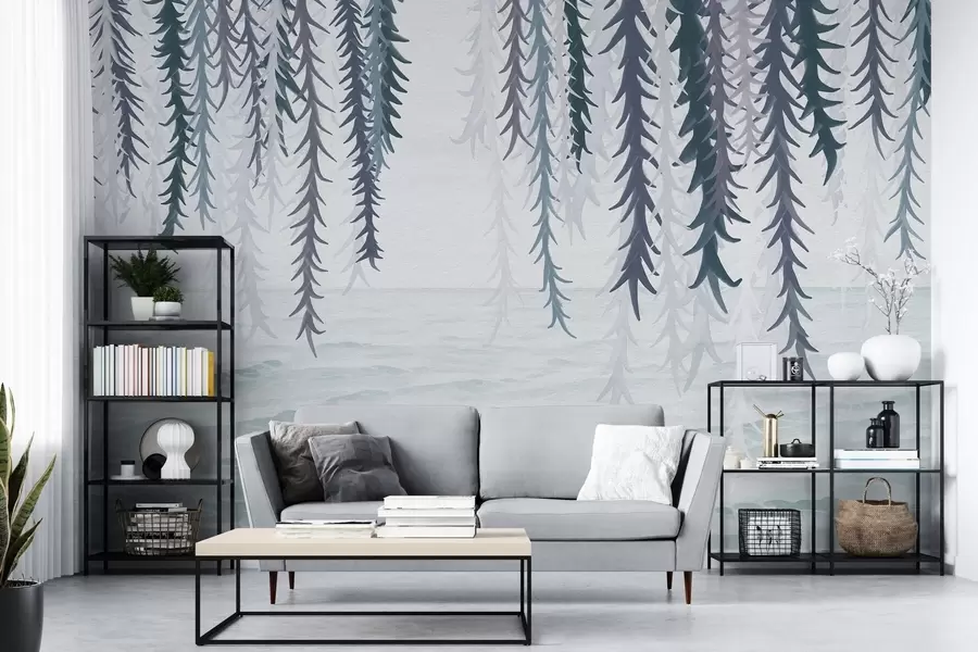 fototapeter Delikate vinstokker som henger over vannet, akvarellstil w04830v3