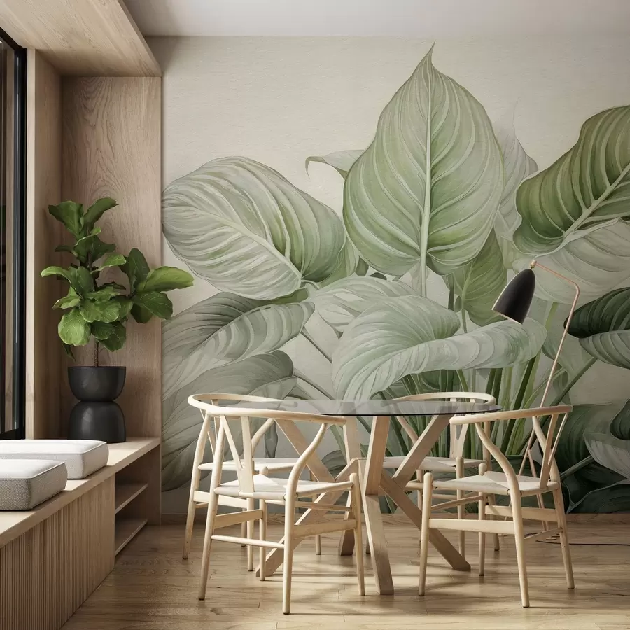 fototapeter Frodig busk med grønne blader på veggen w04835