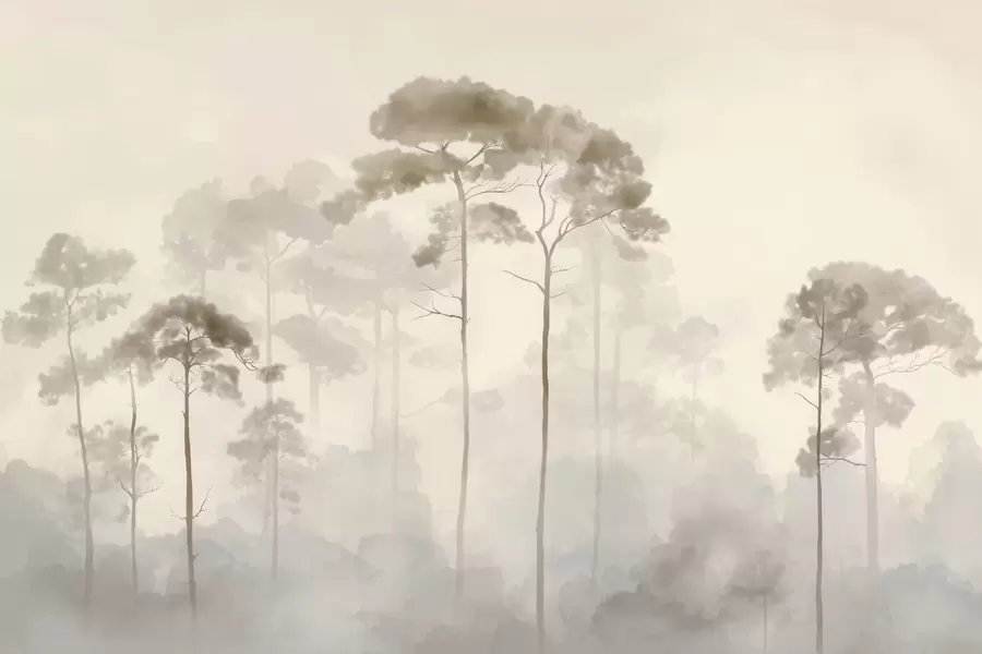 fototapeter lette silhuetter av furutrær i akvarellstil w04634