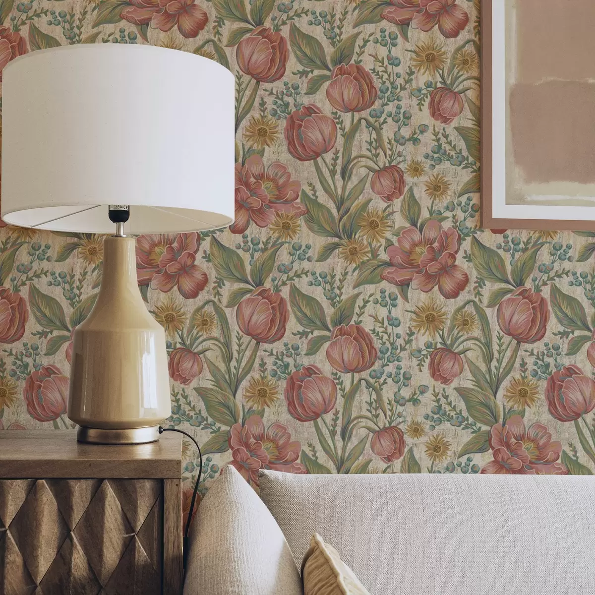 Bakgrunn Vintage tulipaner og asters, strukturert kremfarget bakgrunn a00773