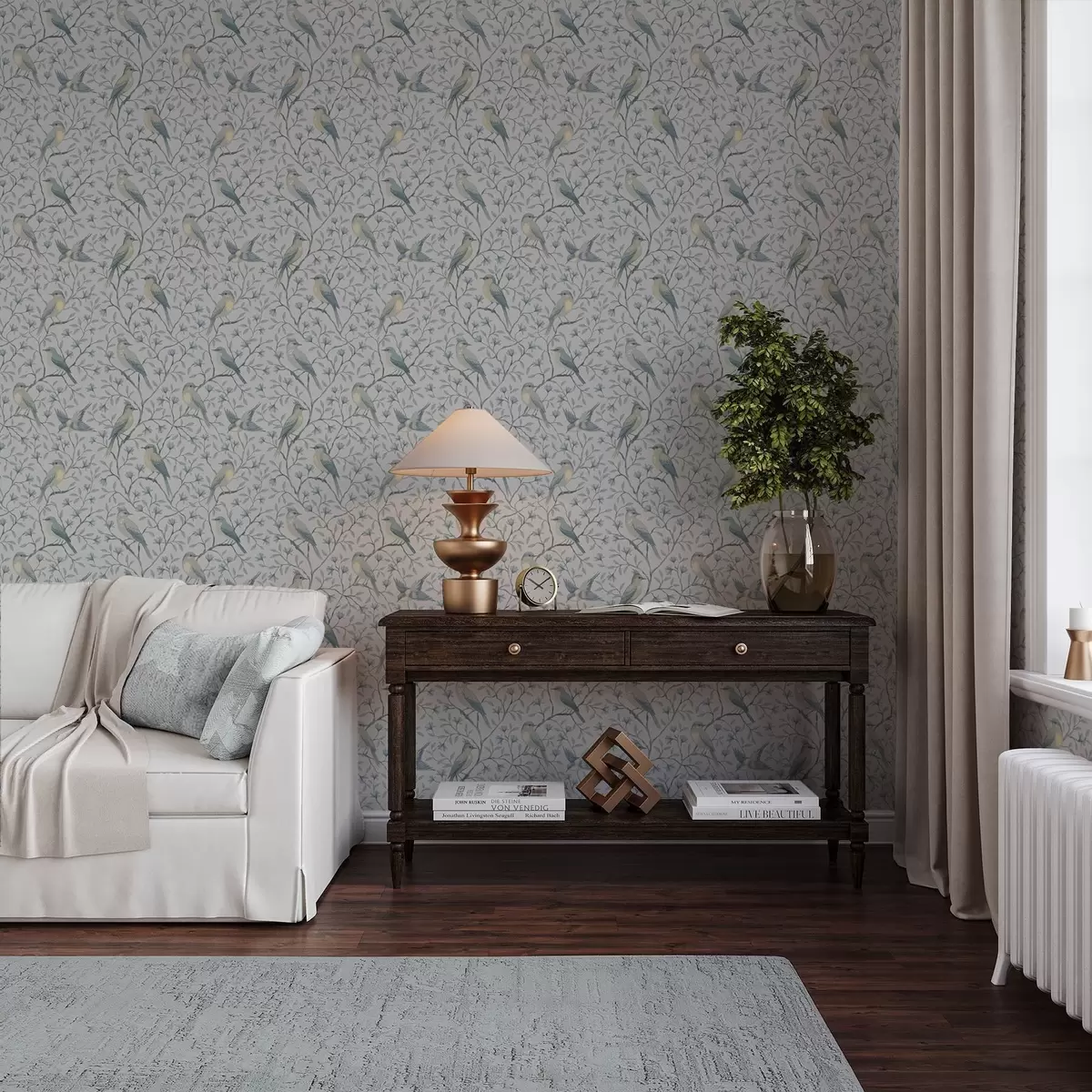 Bakgrunn Fugler på grener, gråblå farger a00782