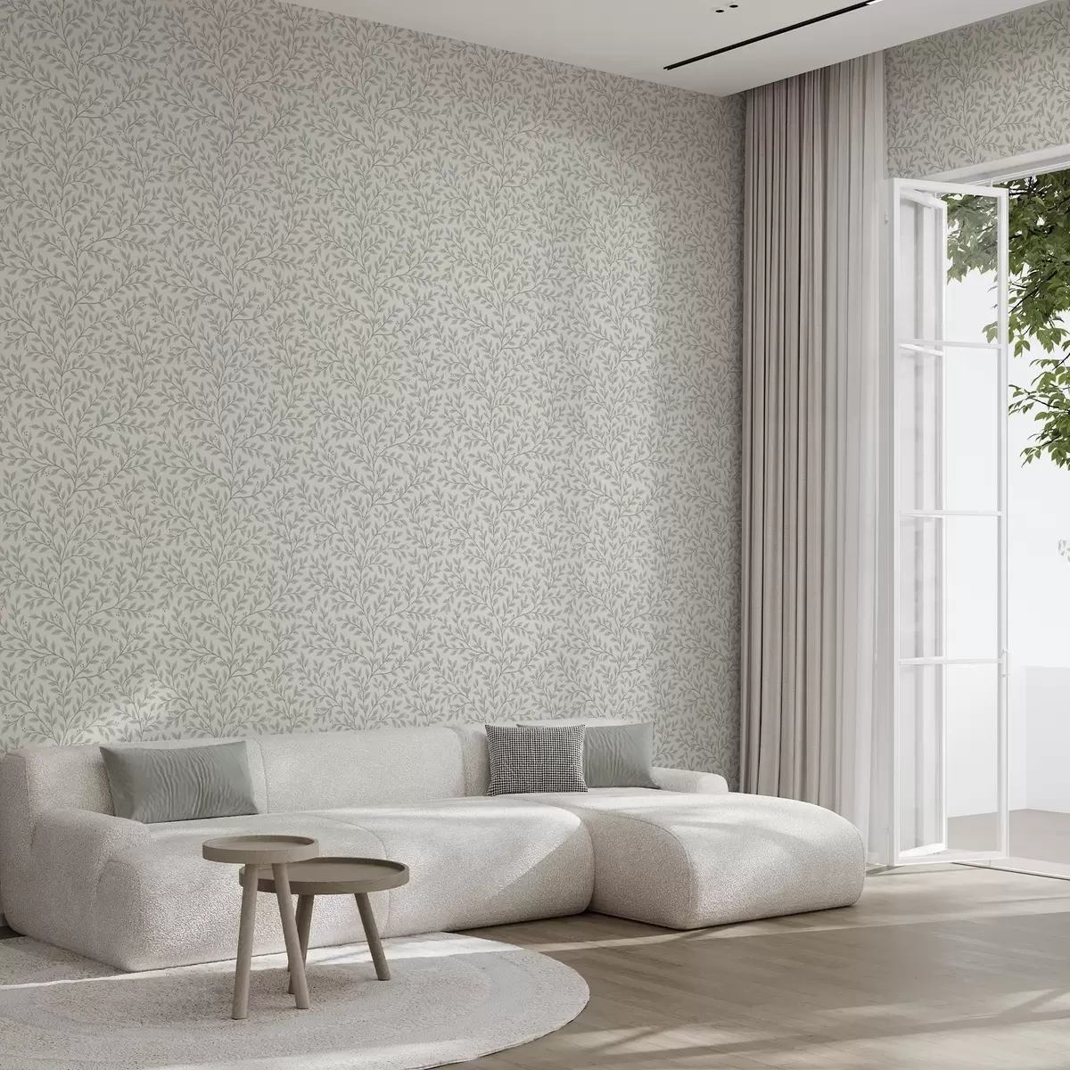 Bakgrunn Grener med blader og bær, lys kremfarge og salvie a00783