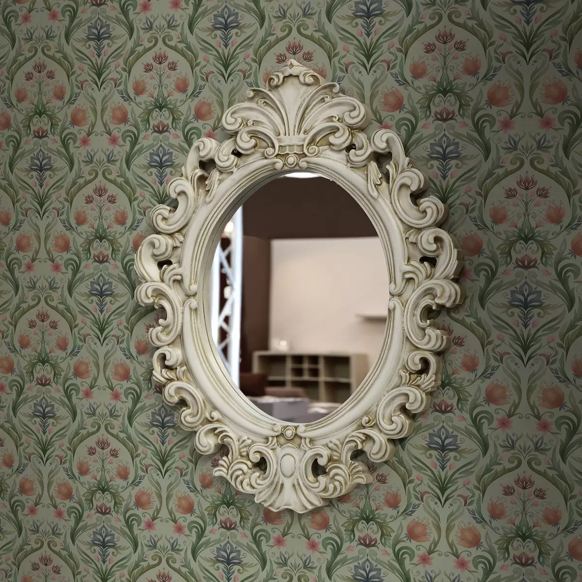 Bakgrunn Symmetrisk blomsterornament, mint-kremfarget palett a00827v1