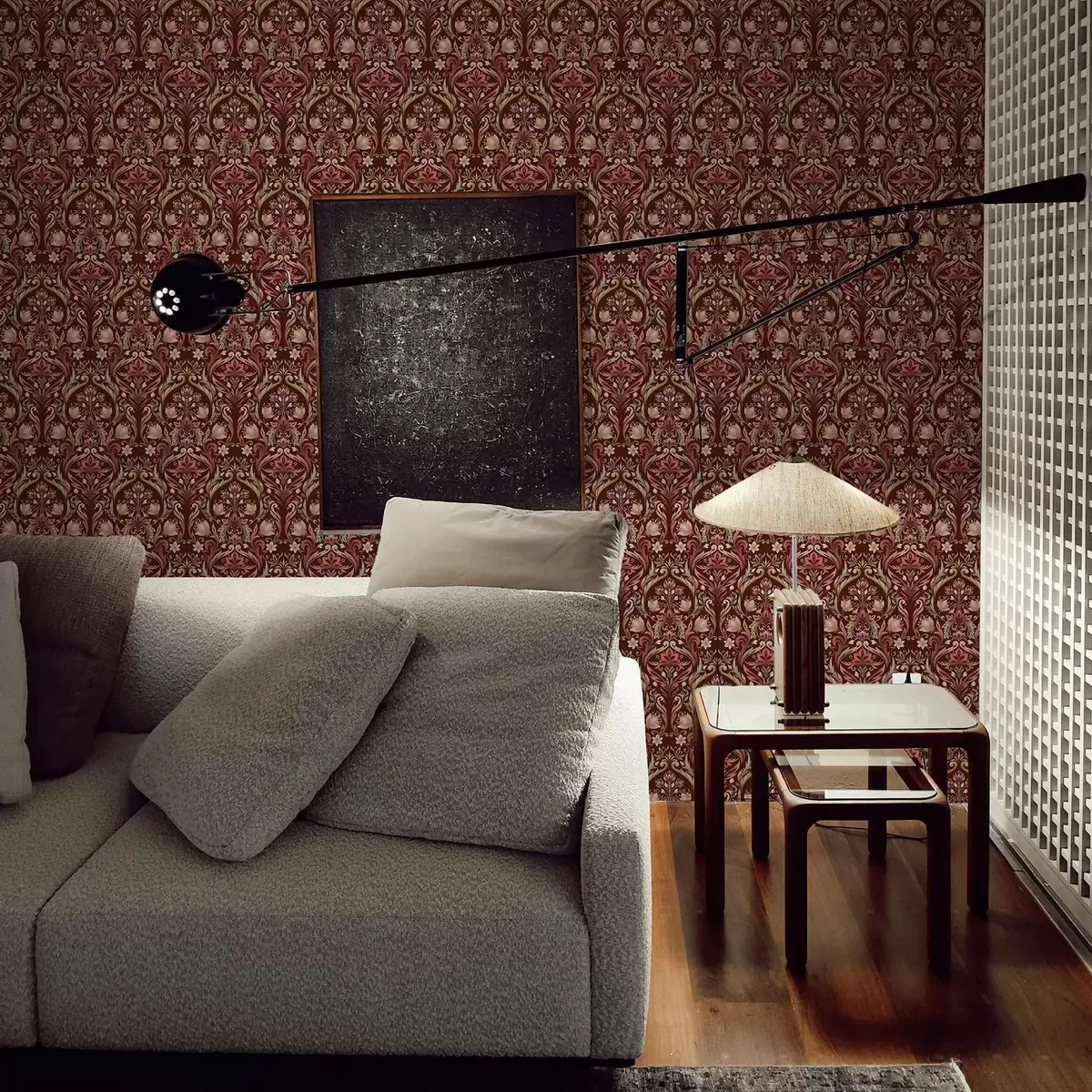 Bakgrunn Tulipanornament, rik burgunderfarget bakgrunn a00827v2