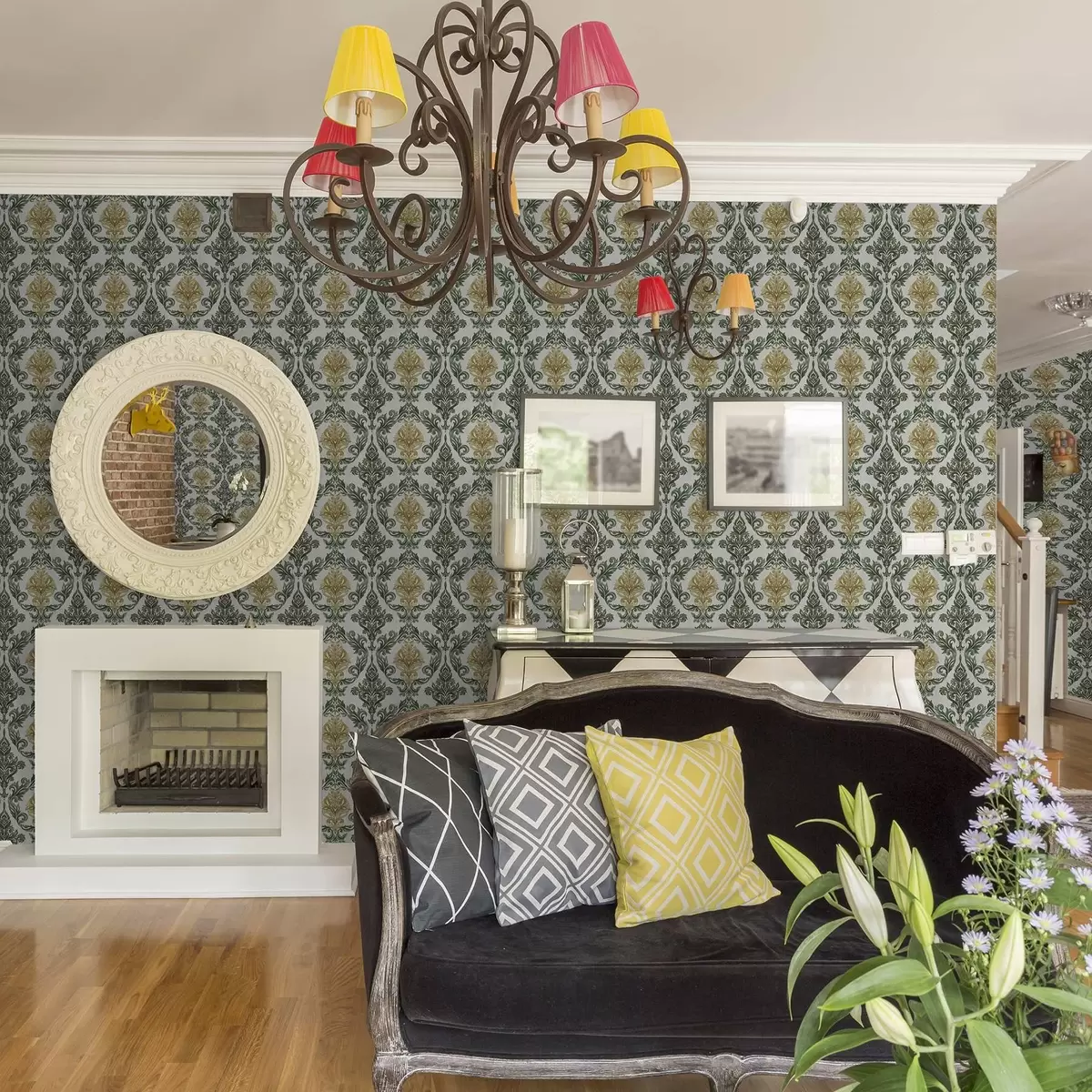 Bakgrunn Damask med grønne krøller på lys bakgrunn a00828v1