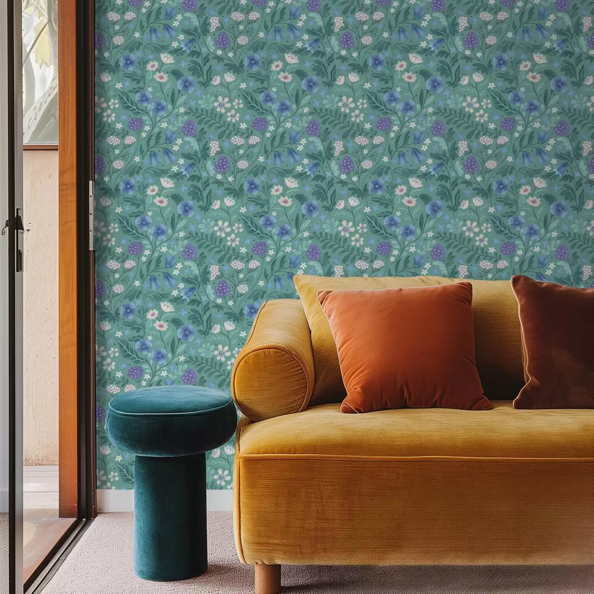 Bakgrunn Villblomster og bær på myk myntebakgrunn a00849