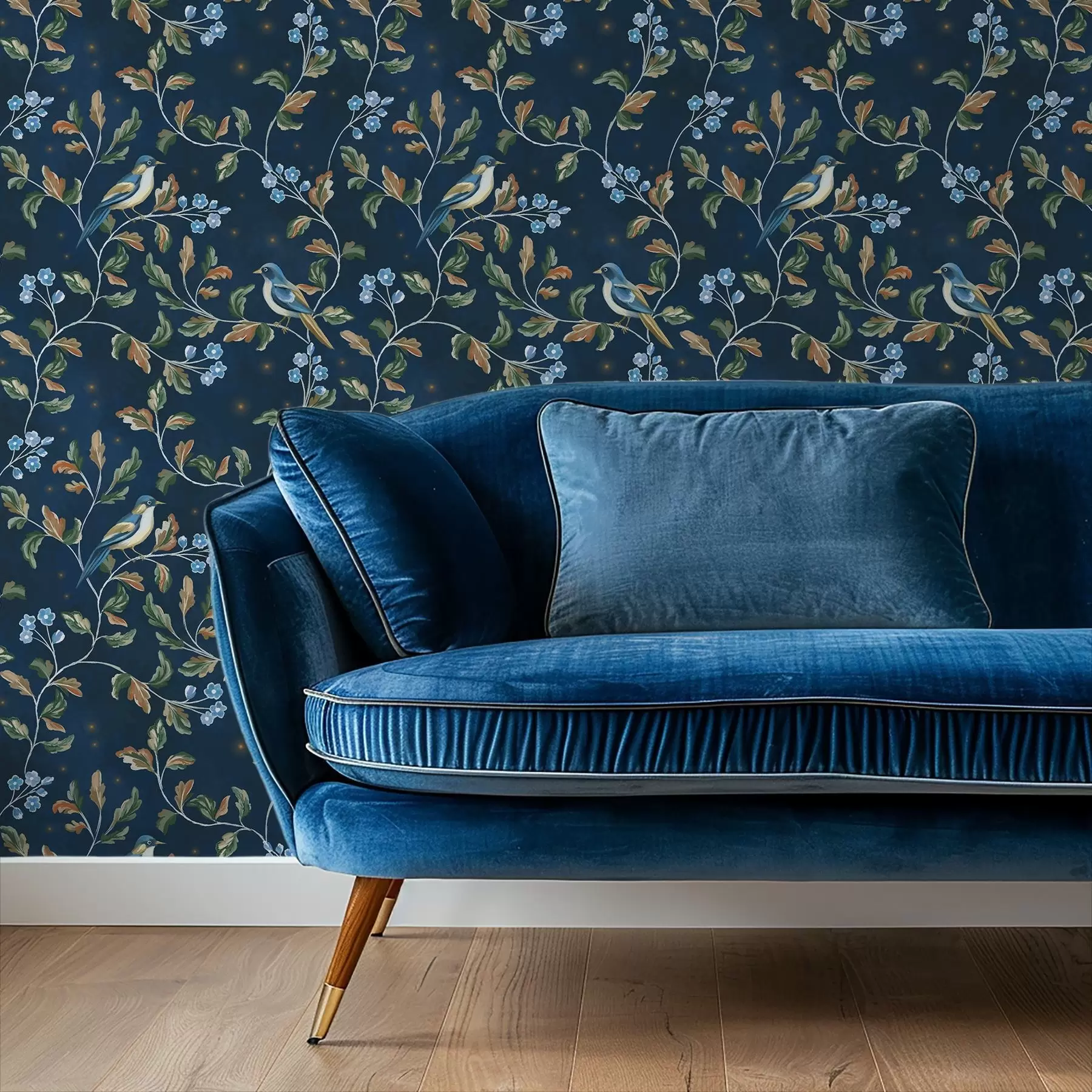 fototapeter Pupper på grener, nattblå bakgrunn med gnister a00858