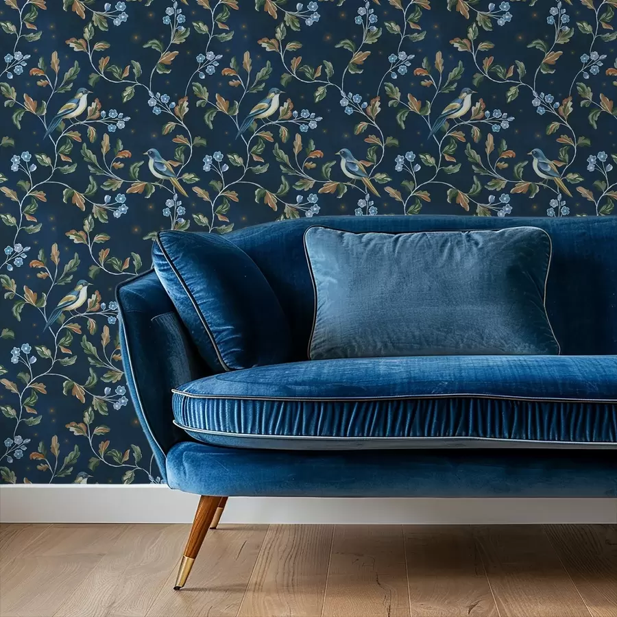 fototapeter Pupper på grener, nattblå bakgrunn med gnister a00858