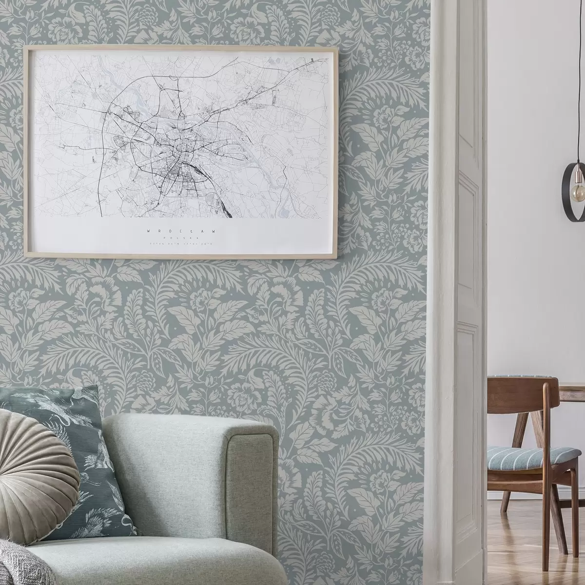 Bakgrunn Monokromt blomstermønster på gråblå bakgrunn a00859