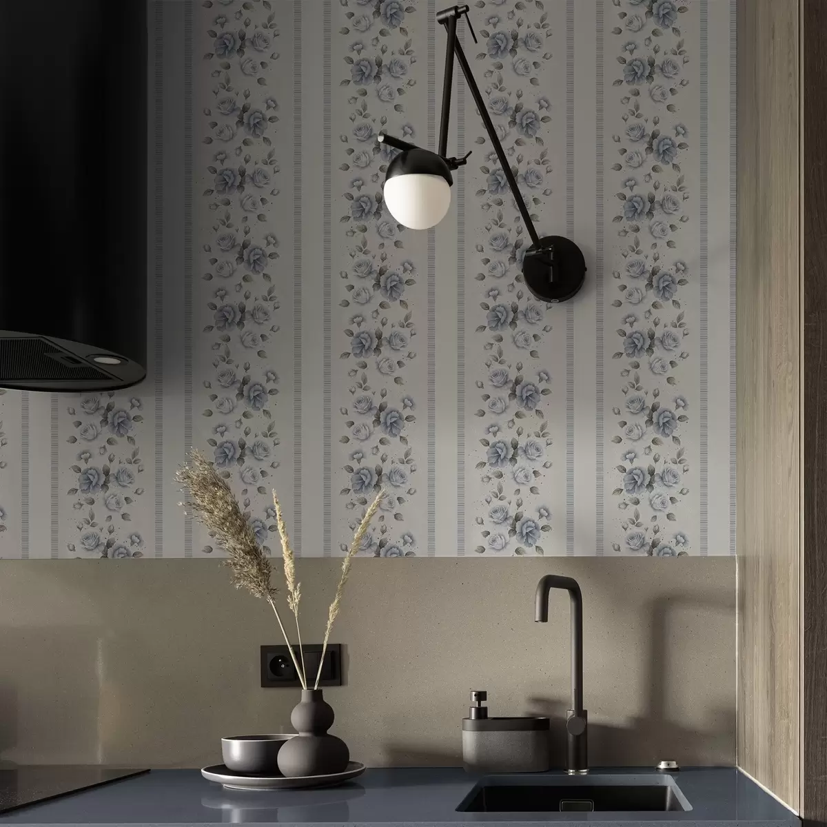 Bakgrunn Blå roser i vertikale bånd på lys bakgrunn a00860