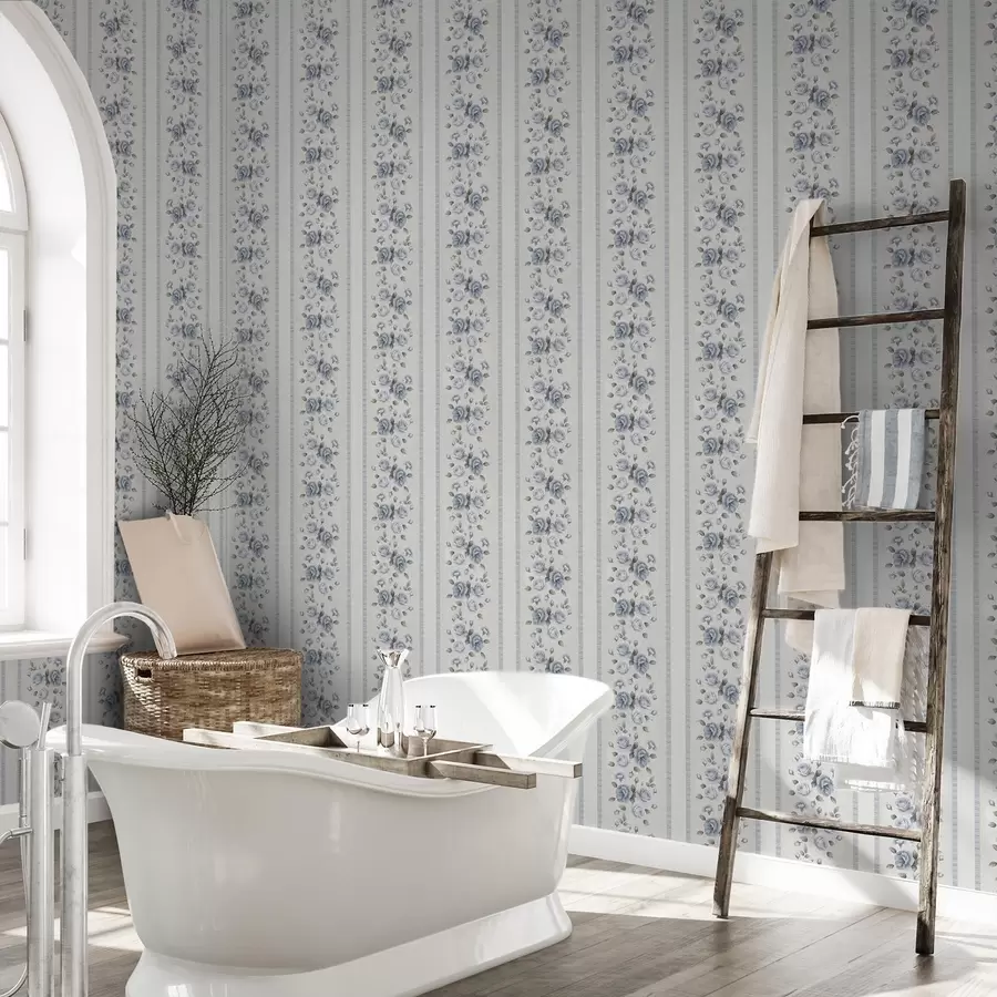 fototapeter Blå roser i vertikale bånd på lys bakgrunn a00860