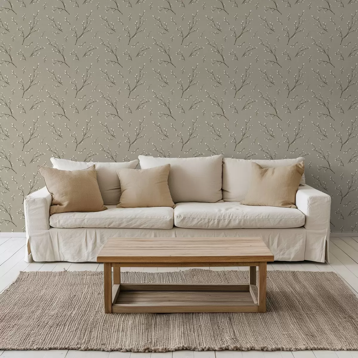 Bakgrunn Kvister med hvite knopper på linnetaupe bakgrunn a00861