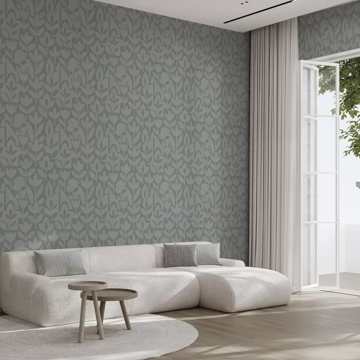 Bakgrunn Geometriske blomstersilhuetter i skiferblått a00875