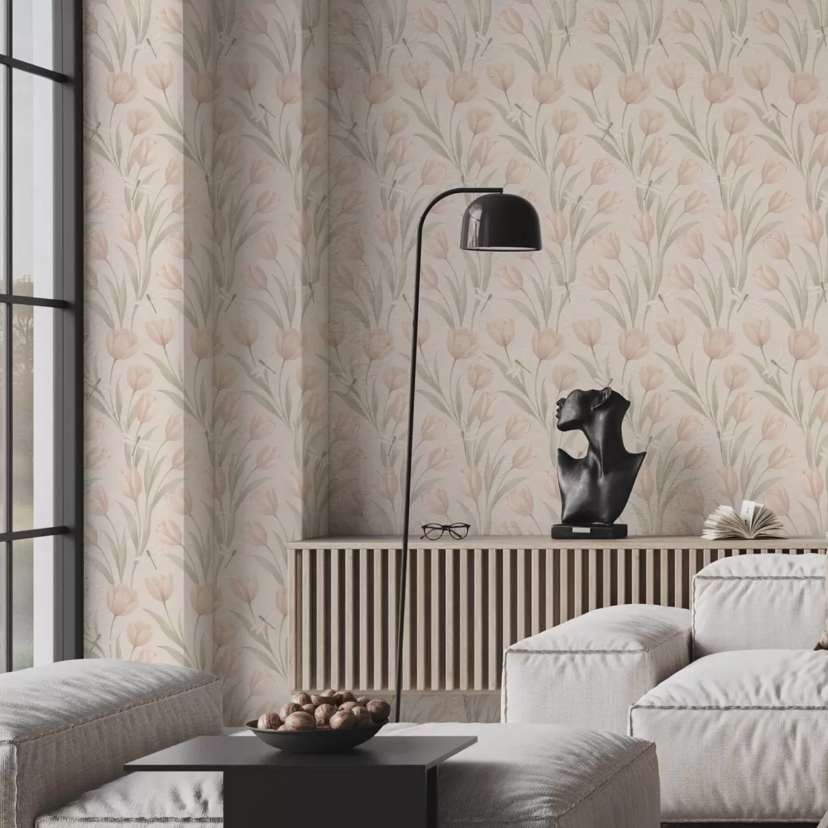 Bakgrunn Pastellfargede tulipaner med øyenstikkere på rødme a00876