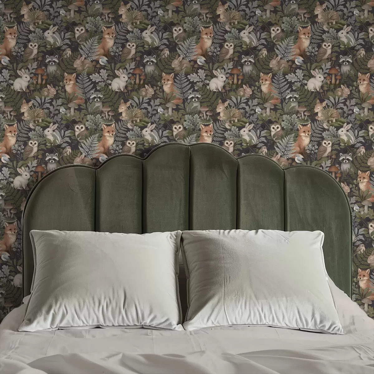 Bakgrunn Skogsdyr og bregner på mørk kull a00880