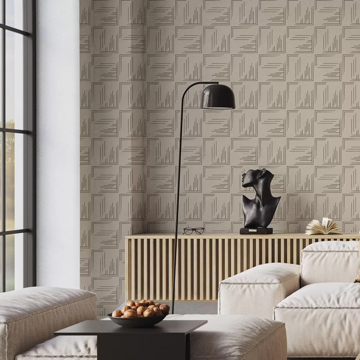 Bakgrunn Store kakao-hjørner med varierte linjefyllinger, sand a00913