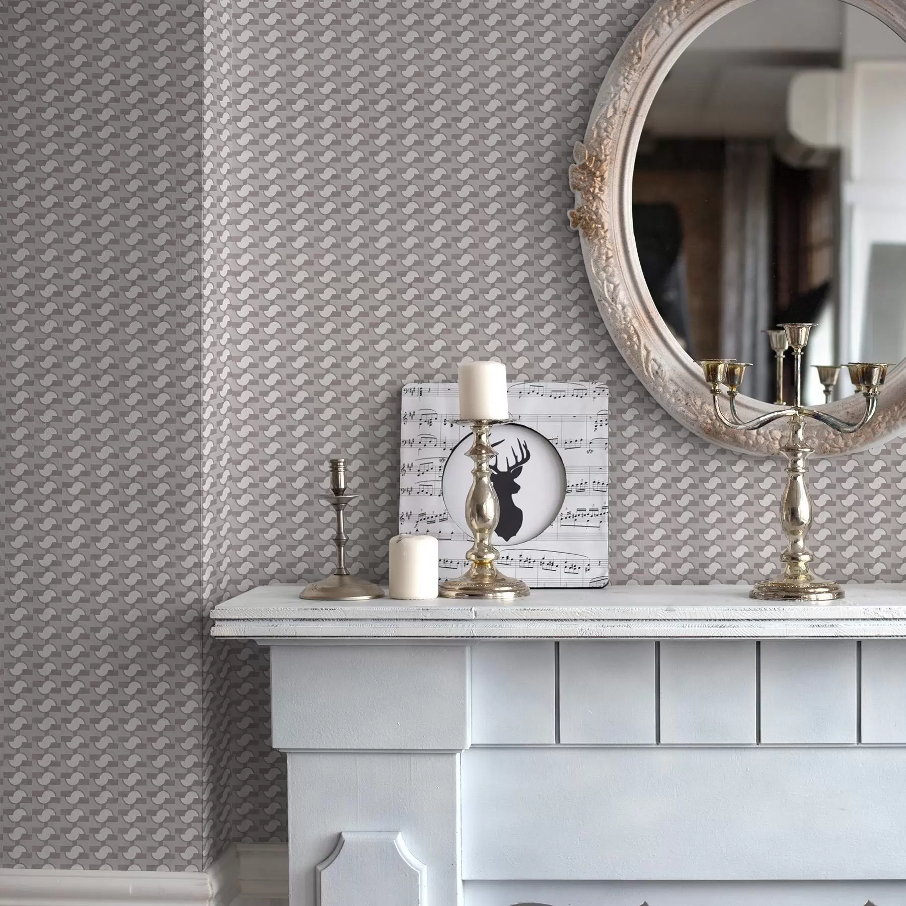 fototapeter Mauve modulære fliser med sammenkoblede halvsirkler a00915