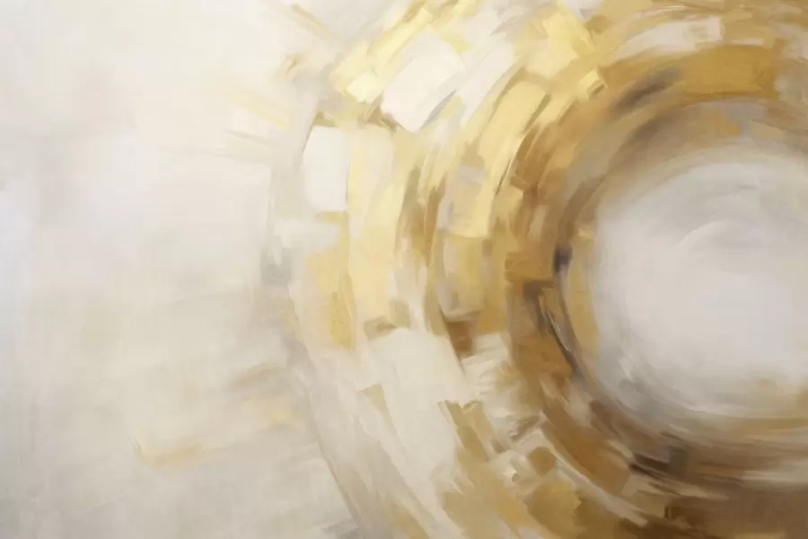 fototapeter Abstrakt maleriimitasjon med sirkulære teksturerte penselstrøk i gult og hvitt, som skaper en følelse av bevegelse w09558