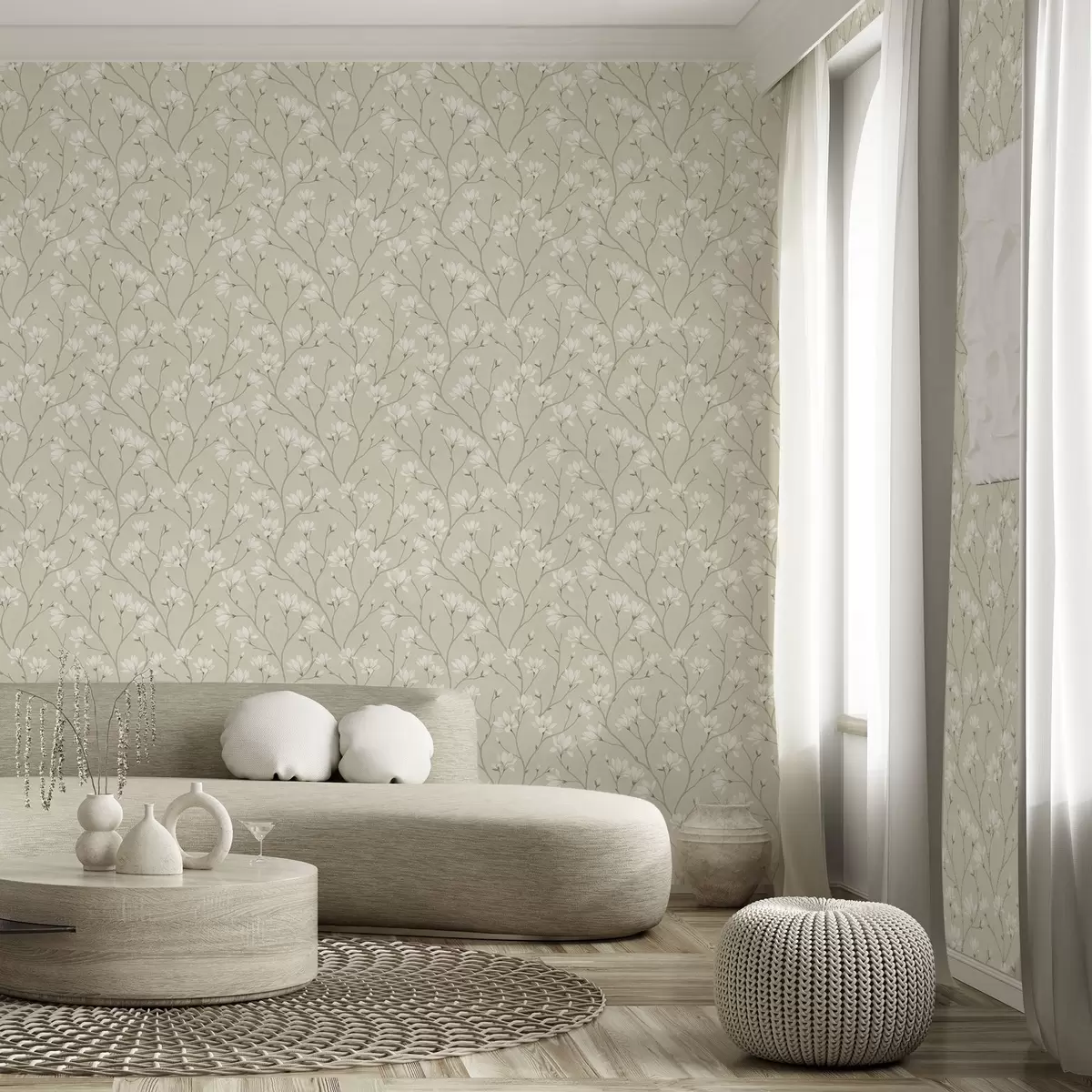 Bakgrunn Lyse magnoliaer på slanke beige grener a00890