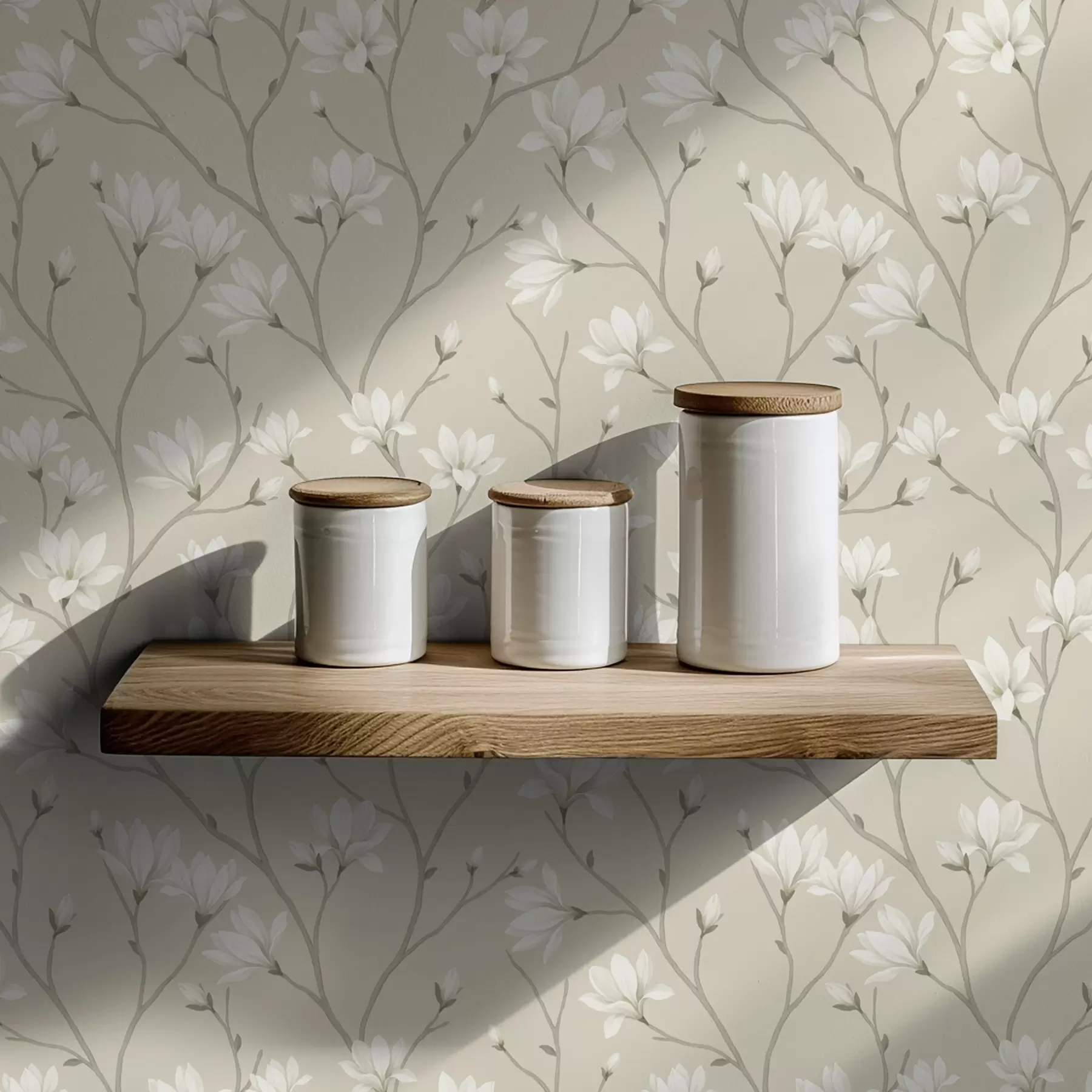 fototapeter Lyse magnoliaer på slanke beige grener a00890