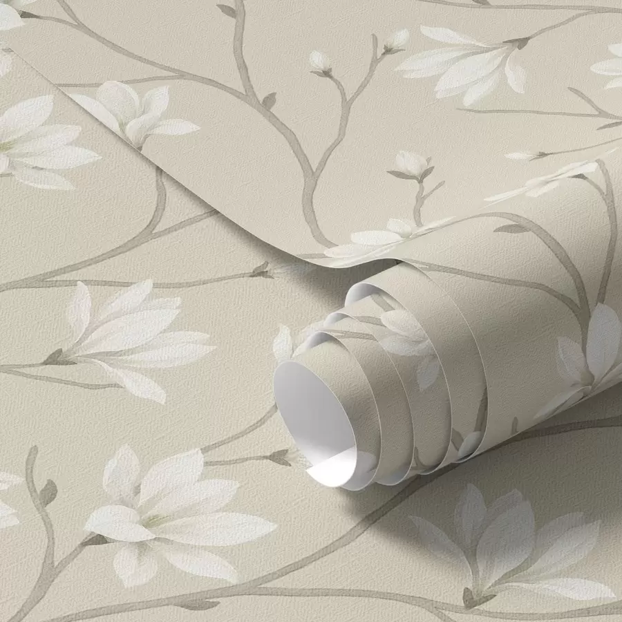 fototapeter Lyse magnoliaer på slanke beige grener a00890
