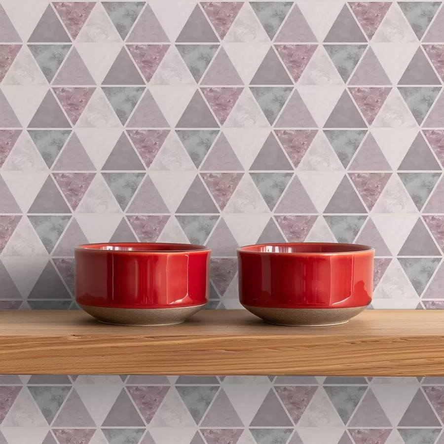 fototapeter Myke trekanter i grårosa og pudderfarger a00918