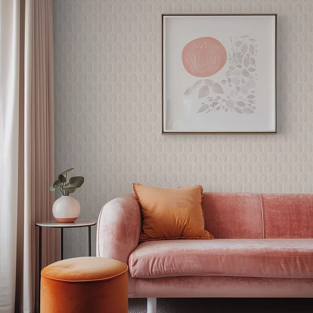 Bakgrunn Rad med bueformer i myke beige striper, retro-stemning a00923