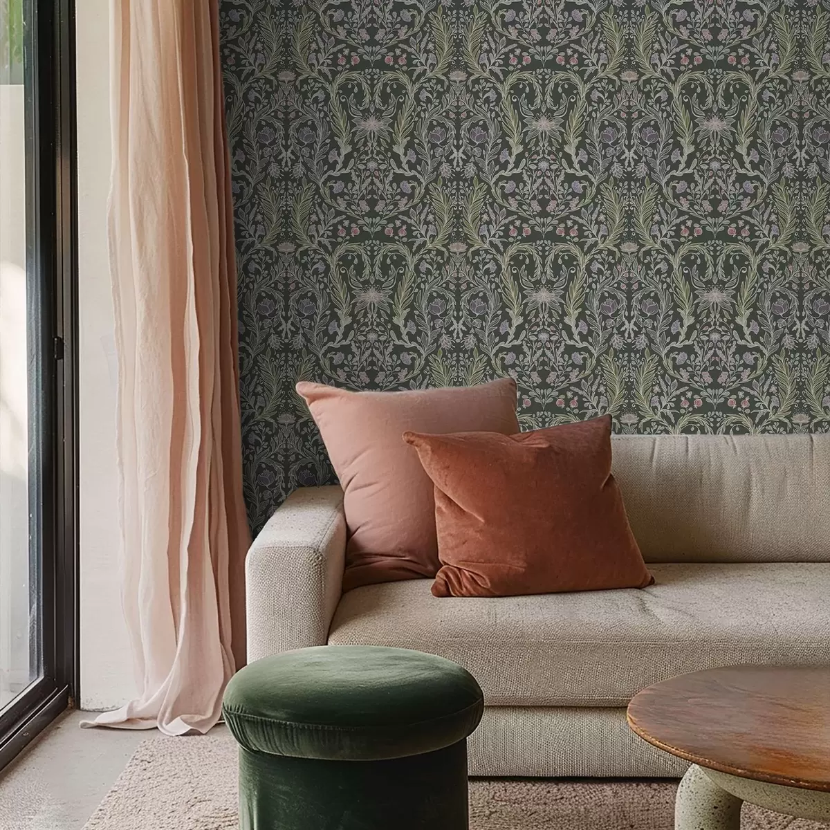 Bakgrunn Symmetrisk blomsterornament på mørkegrønn bakgrunn a00928