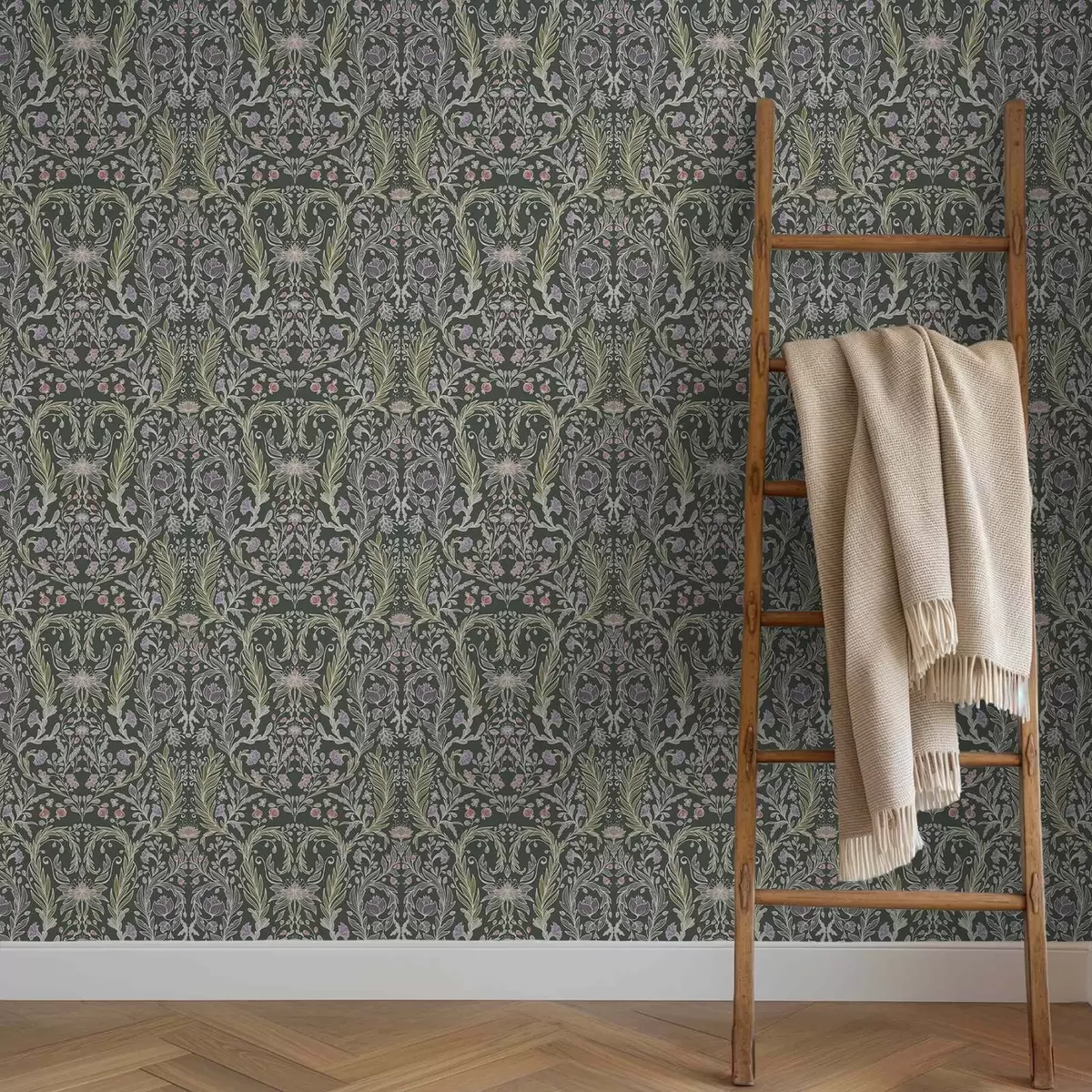 Bakgrunn Symmetrisk blomsterornament på mørkegrønn bakgrunn a00928