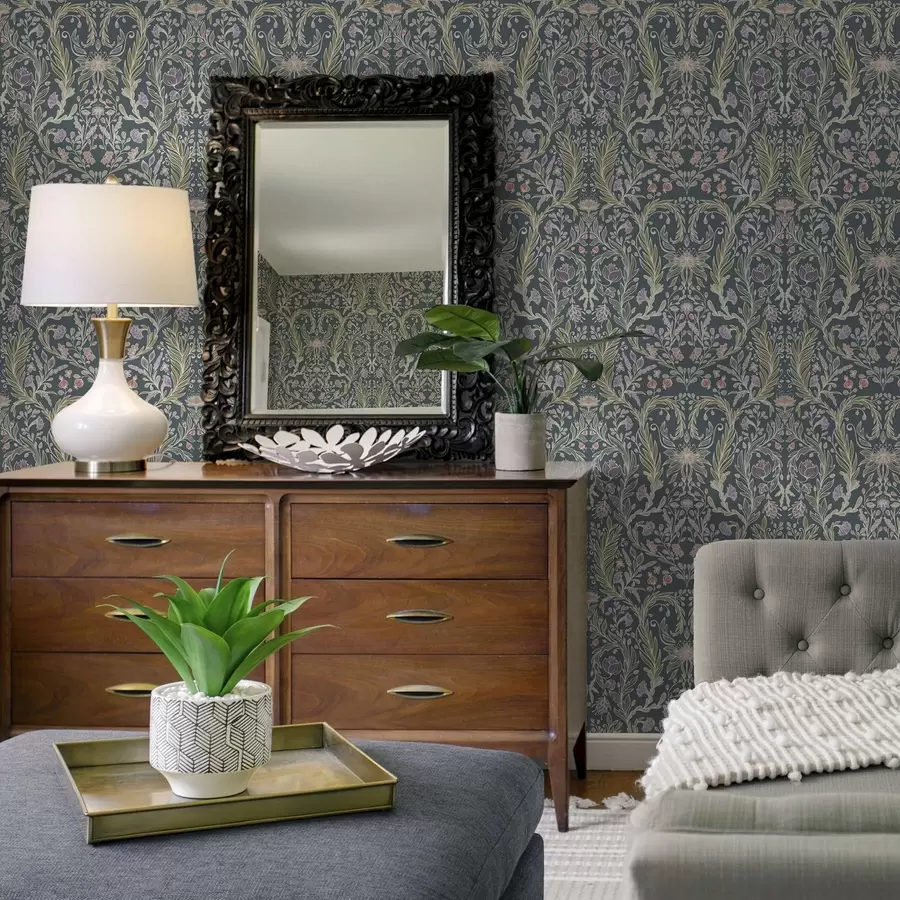 fototapeter Det samme ornamentet på en kjølig gråblå bakgrunn a00928v1