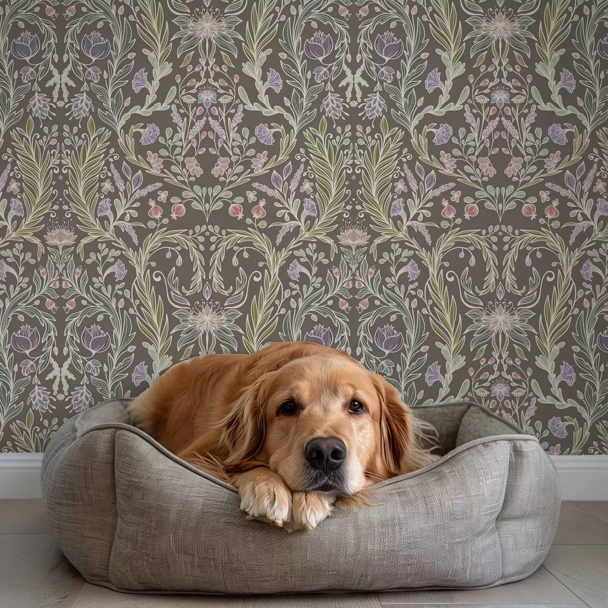 Bakgrunn Symmetriske blomster og blader på en brunaktig grå bakgrunn a00928v2