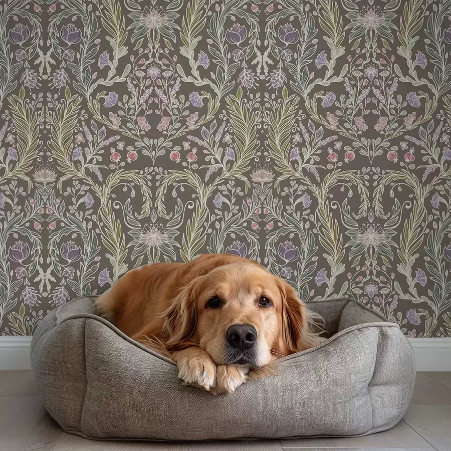 fototapeter Symmetriske blomster og blader på en brunaktig grå bakgrunn a00928v2