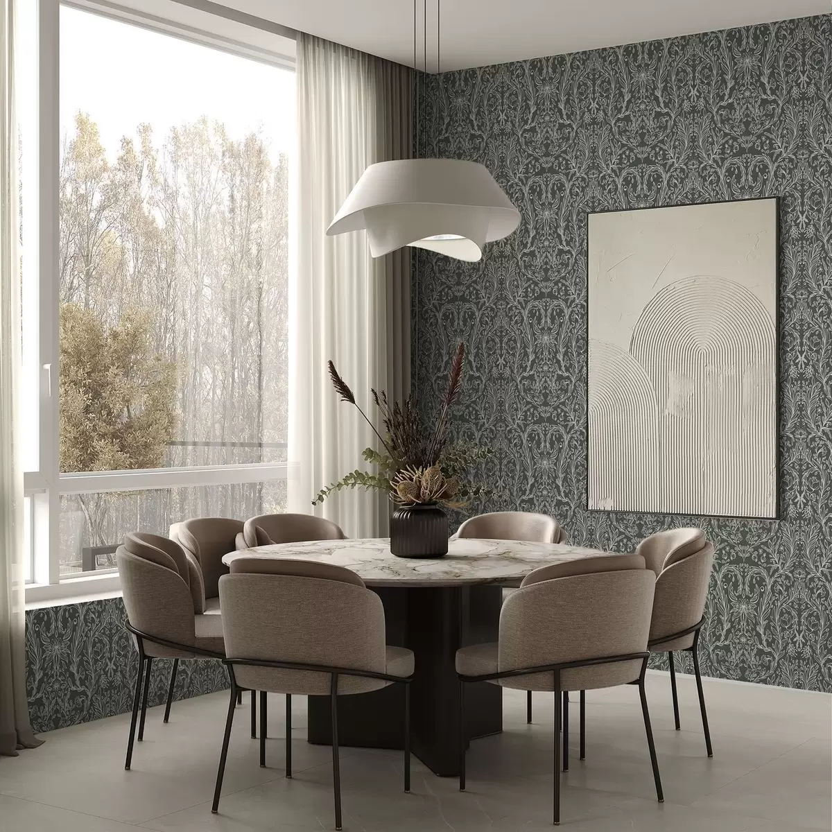 Bakgrunn Lineært blomstermønster på mørkegrønn bakgrunn a00929