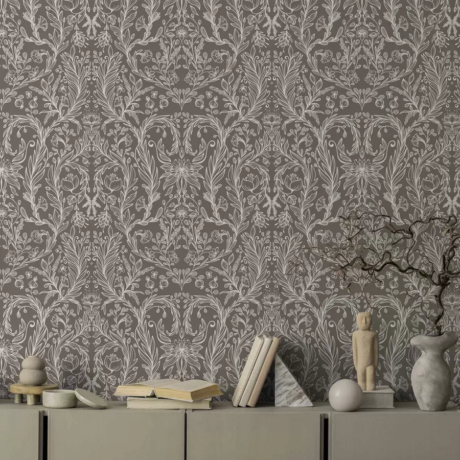 fototapeter Monokromt botanisk mønster på varm brun a00929v2