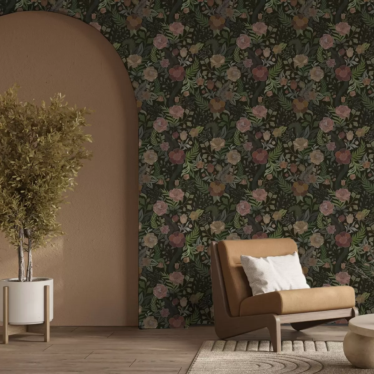 Bakgrunn Rike blomster og grønt på en dyp, mørk bakgrunn a00932