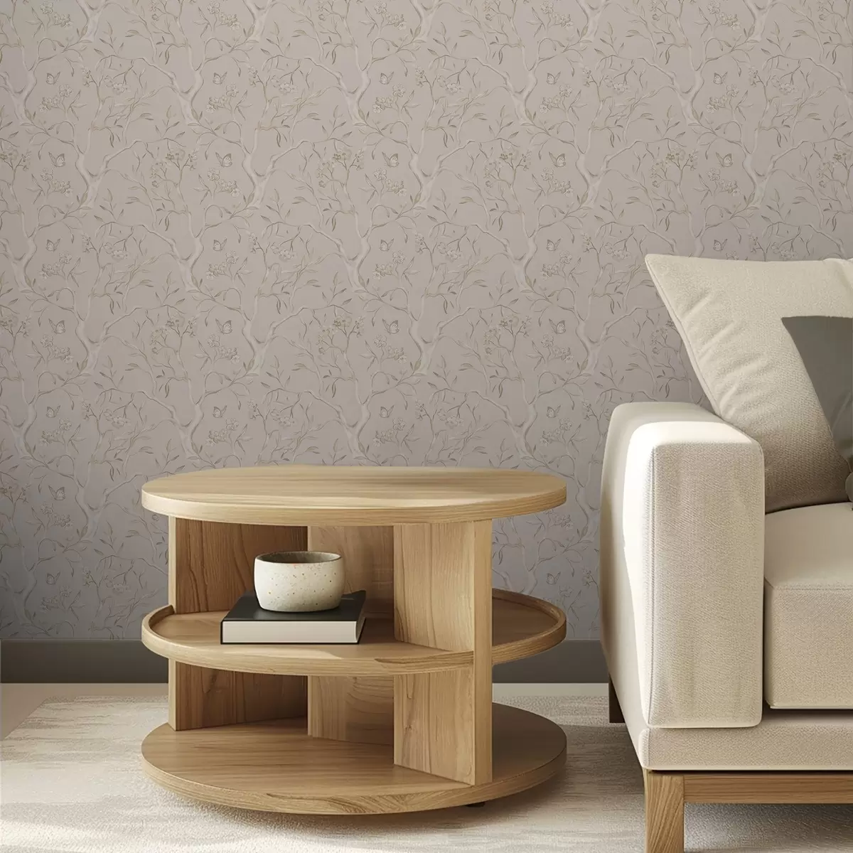 Bakgrunn Beige blomstrende grener med sommerfugler på en myk bakgrunn a00951v2