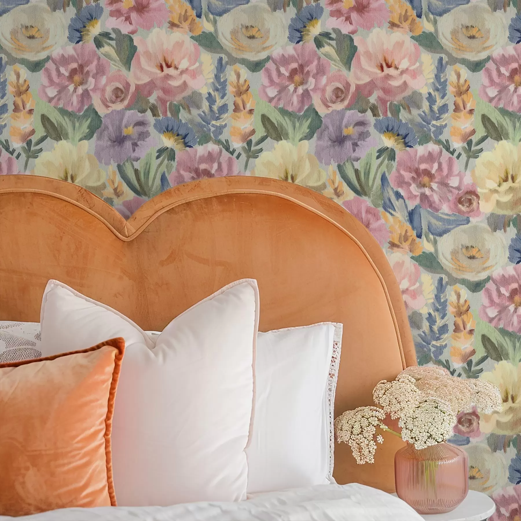 fototapeter Pastellfargede, uskarpe penselblomster, myk fargepalett a00954