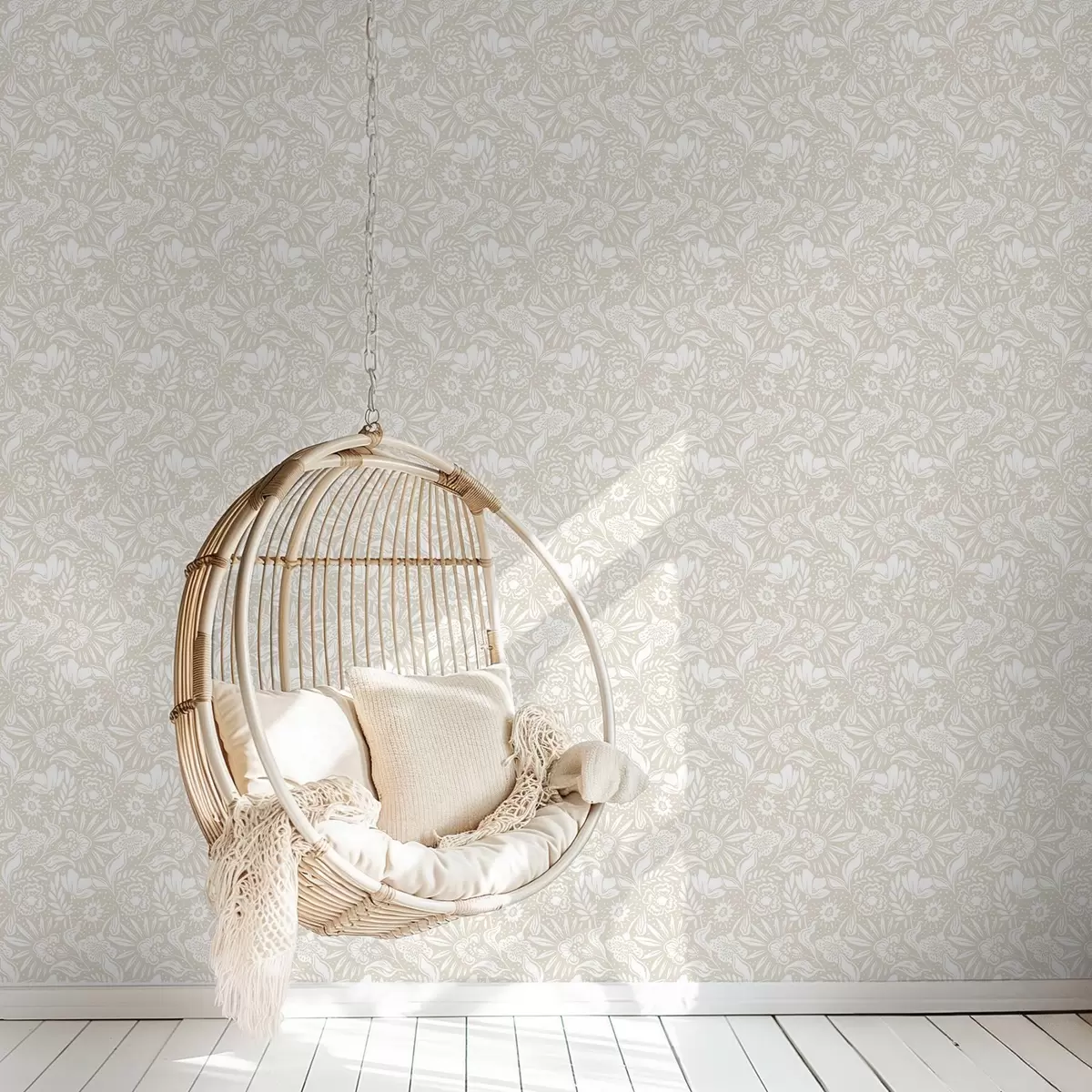 Bakgrunn Hvitt lineært blomsterornament på beige bakgrunn a00956