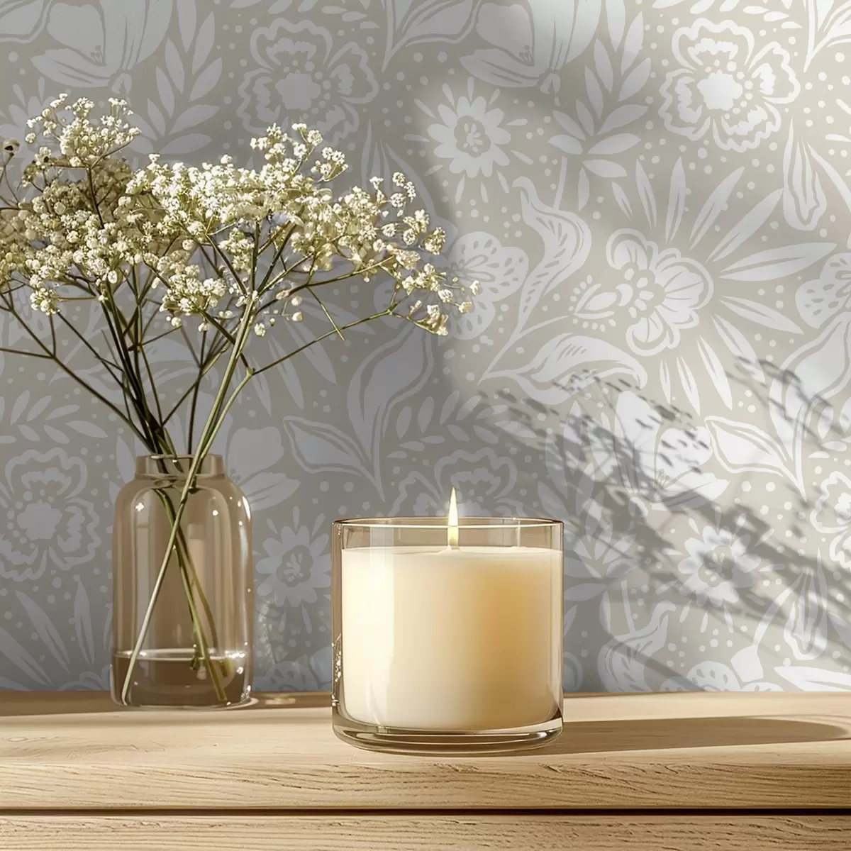 Bakgrunn Hvitt lineært blomsterornament på beige bakgrunn a00956