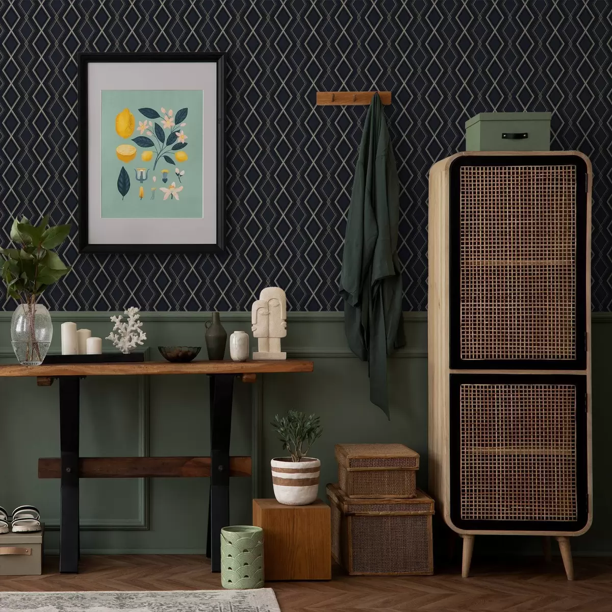 Bakgrunn Mørkeblå diamantrute med tynne lyse linjer a00975