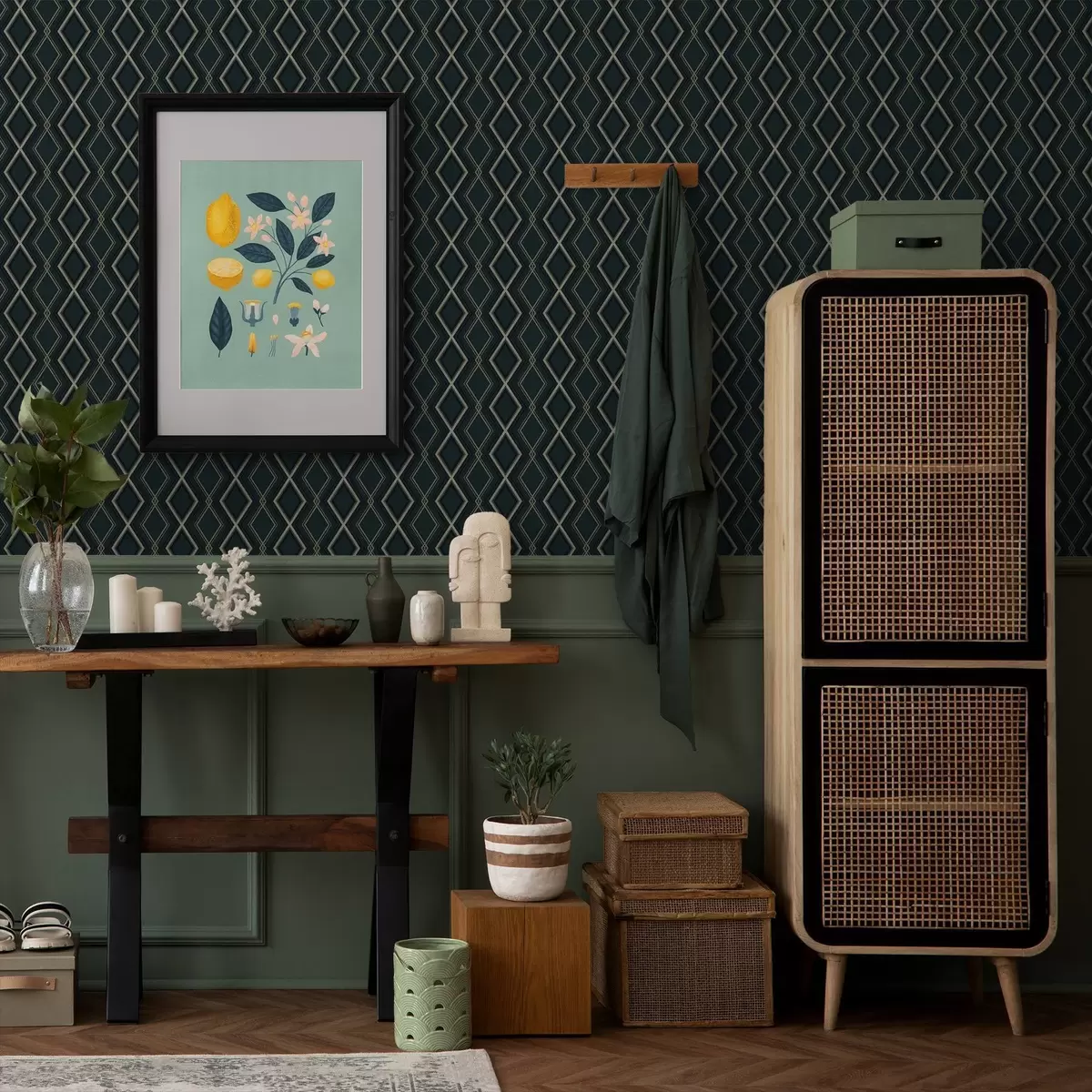 Bakgrunn Mørk blågrønn bakgrunn med et repeterende diamantmønster a00975v1