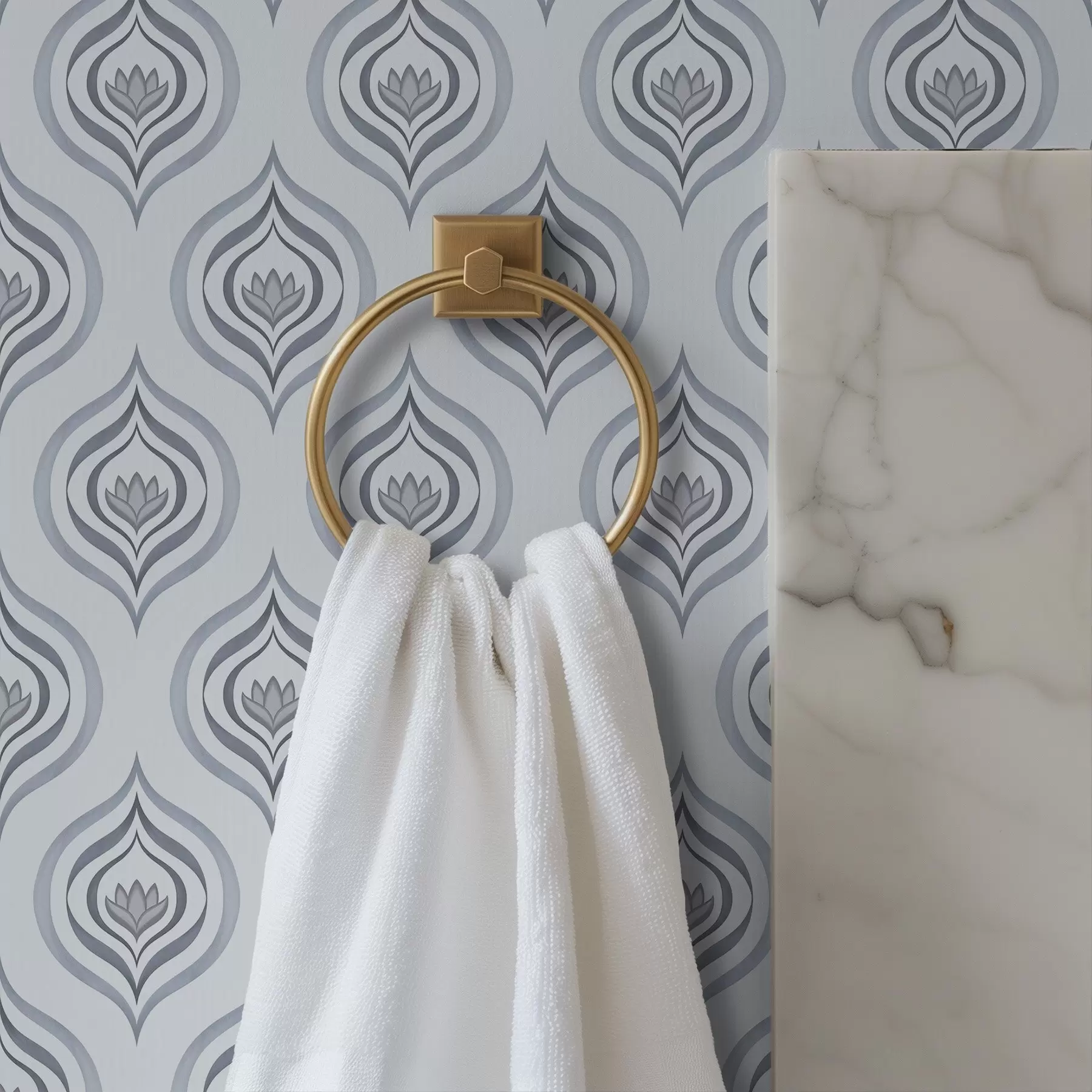 fototapeter Kult dråpemotiv med en blomst i gråblå toner a00977v3