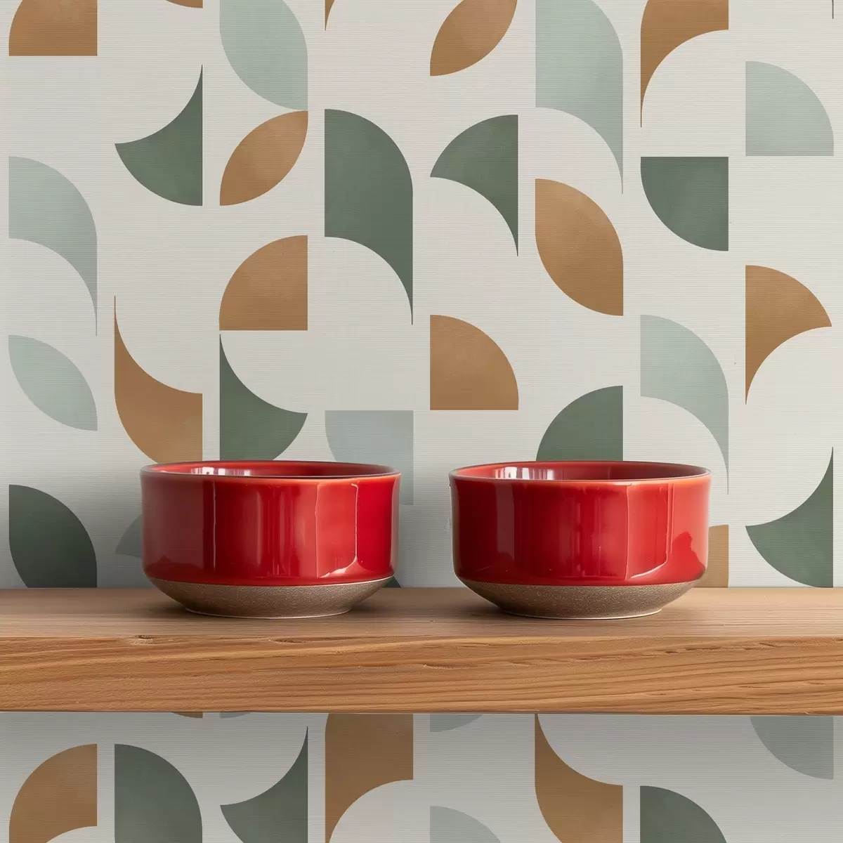 Bakgrunn Abstrakte halvsirkler og blader i grønt og terrakotta a00985