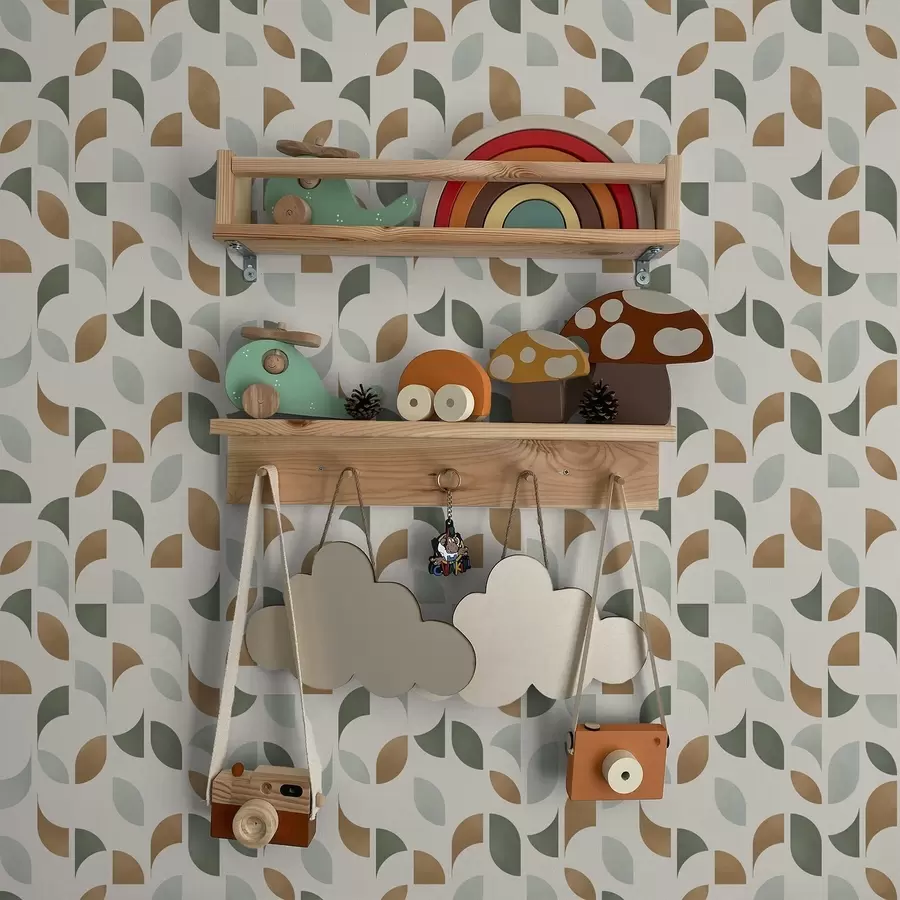 fototapeter Abstrakte halvsirkler og blader i grønt og terrakotta a00985