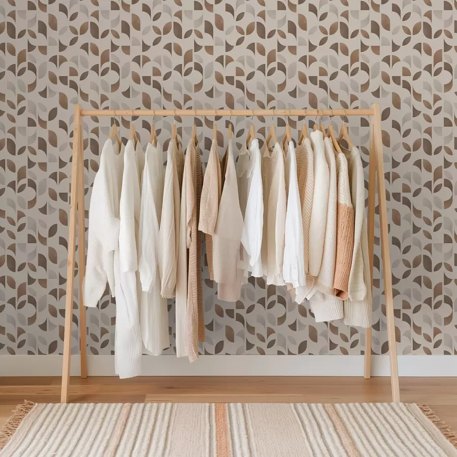 fototapeter Rytme av halvsirkler og blader i varme karamellbrune toner a00986v1