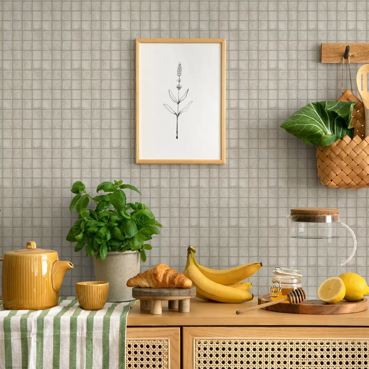 Bakgrunn Imitasjon av firkantede fliser i en myk grågrønn palett a00988