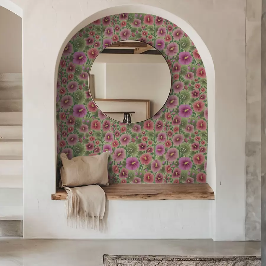 fototapeter Store hibiskusblomster og blader på mørkegrønn bakgrunn a00993