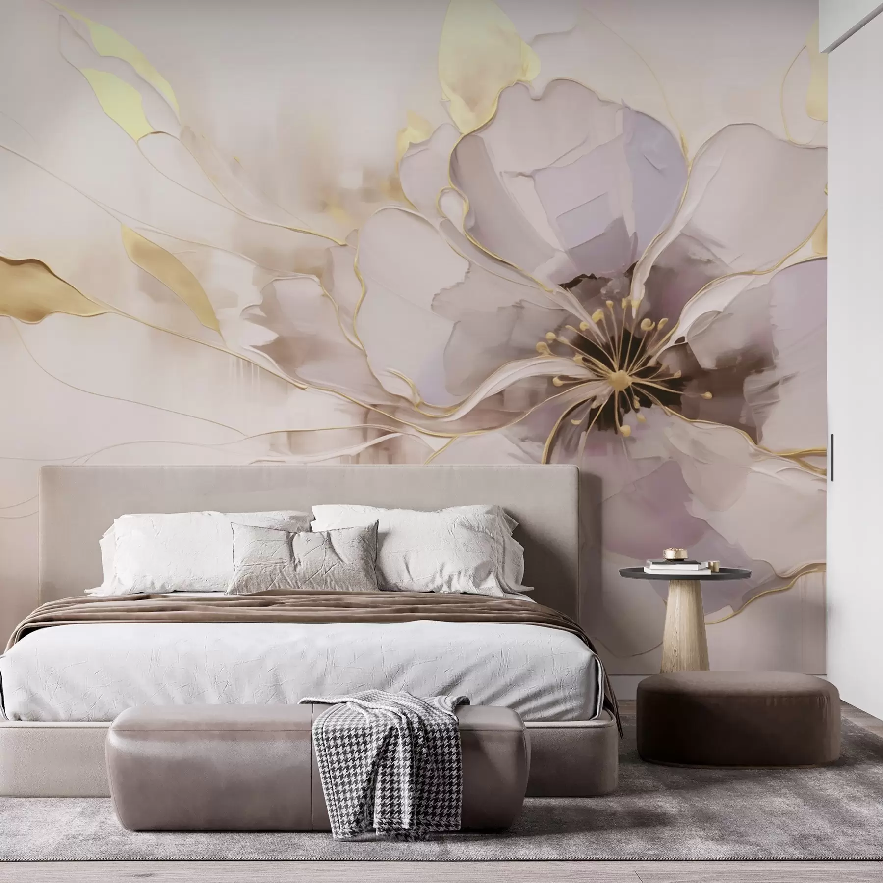 fototapeter Blå blomst med gule detaljer i en abstrakt penselstrøk-stil w09505