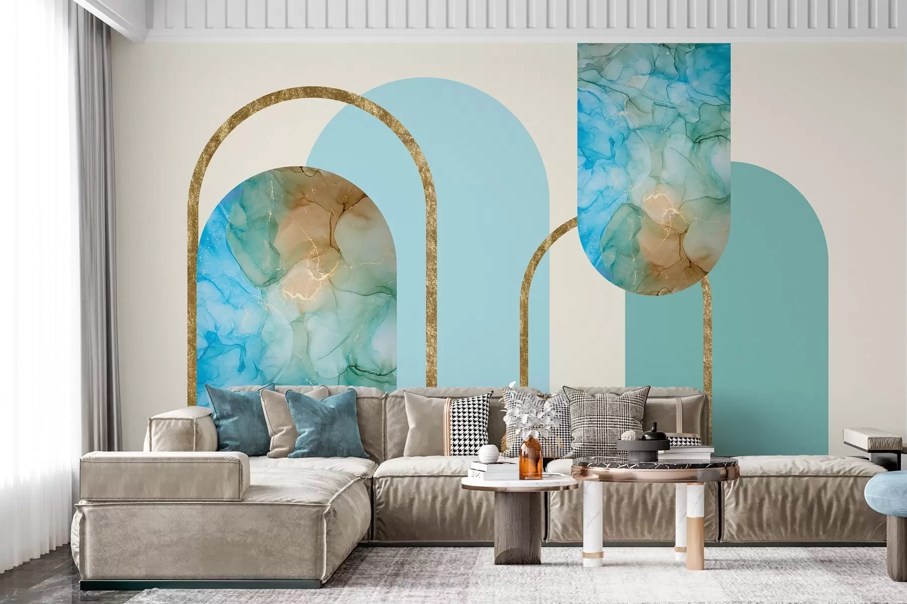 fototapeter elegante buer med imitert marmor i art deco-stil w04879